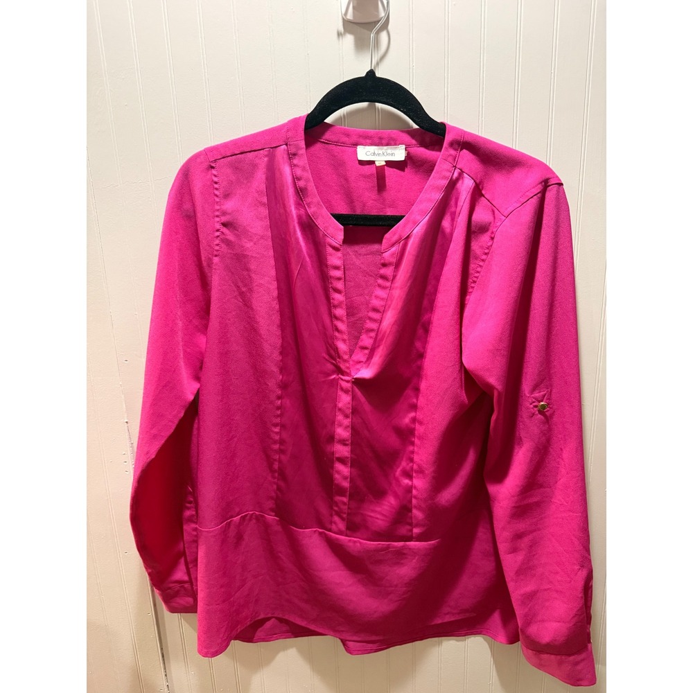 Calvin Klein Hot Pink V-Neck Long Sleeve Blouse